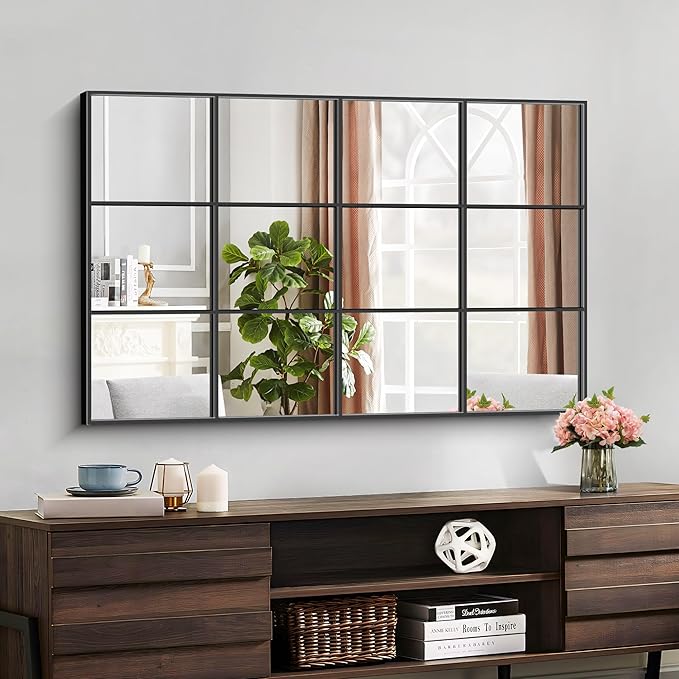 Rectangle Mirror, 30" x 48", Wall Mounted, Black Aluminum Framed, Modern Style for Bedroom, Living Room, Bathroom