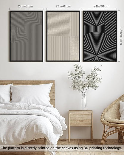 Drsoum Minimalist Abstract Wall Art Framed Modern Boho Neutral Line Wall Decor Mid Century Geometric Artwork Bedroom Living Room 24x36in Black Framed