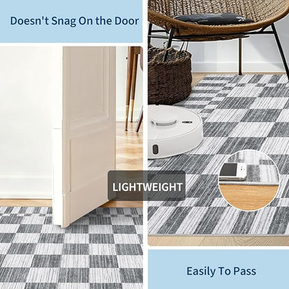 GarveeHome 2×12 Kitchen Runner Rug Non Slip,Grey Checkered Rug,Washable Runner Rug for Hallway Soft Low-Pile Geometric Checkerboard Rugs for Entryway Kitchen Dining Room