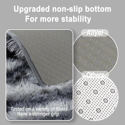 Soft Runner Rugs for Bedroom Hallways, 2x4 Black and White Fluffy Shag Throw Area Rug Non Slip for Bedside Dorm, Long Shaggy Furry Carpet for Nursery Living Room