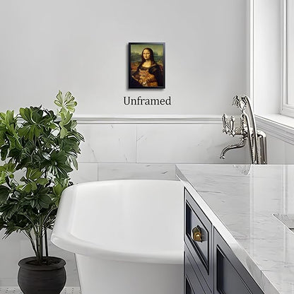 Funny Mona Lisa Cat Wall Art, Vintage Renaissance Mona Lisa Holding Orange Tabby Cat Canvas Print, Classic Abstract Art Painting Poster for Bathroom Living Room Bedroom Home Decor 8x10 Inch Unframed