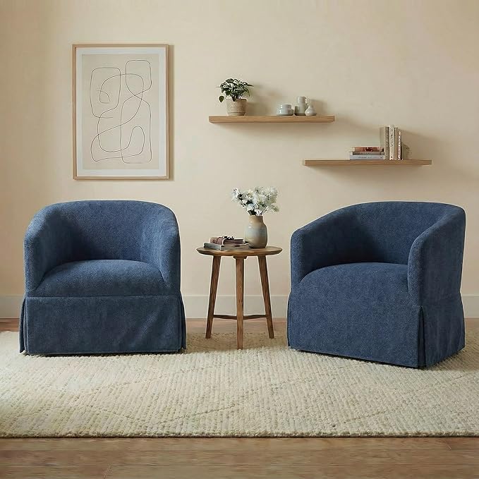 Swivel Accent Chair Set of 2, 360 Degree Performance Fabric Armchair Modern Barrel Chairs Armchair for Living Room Bedroom Home and Office,Blue