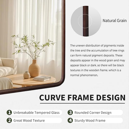 Bathroom Mirror for Wall,Wood Rectangle 30 x 48 inch Hanging Vatiny Tempered Mirrors with Rounded Corner for Living Room,Bedroom,Entryway