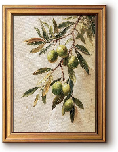 Bzstyleart Vintage Wall Art Decor for Bedroom, Oil Painting Olive Branch Botanical Wall Art, Vintage Botanical Painting, Room Decor Aesthetic for Kitchen, 12 x 16 Inch