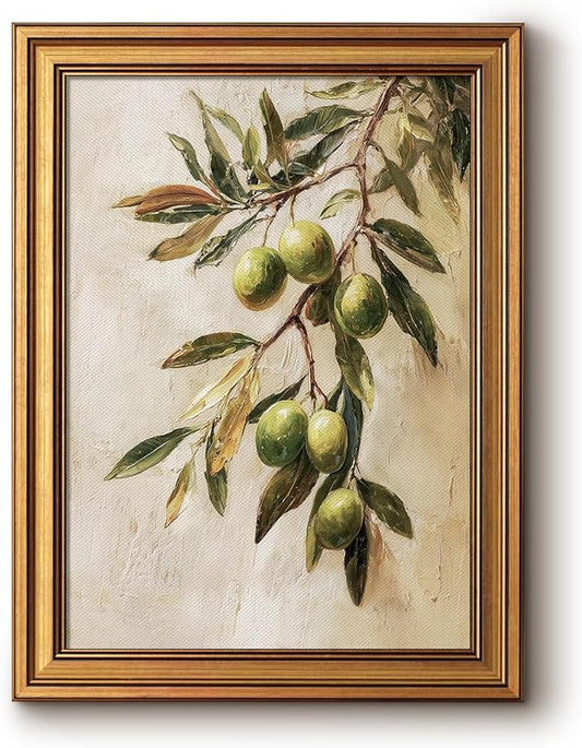 Bzstyleart Vintage Wall Art Decor for Bedroom, Oil Painting Olive Branch Botanical Wall Art, Vintage Botanical Painting, Room Decor Aesthetic for Kitchen, 12 x 16 Inch