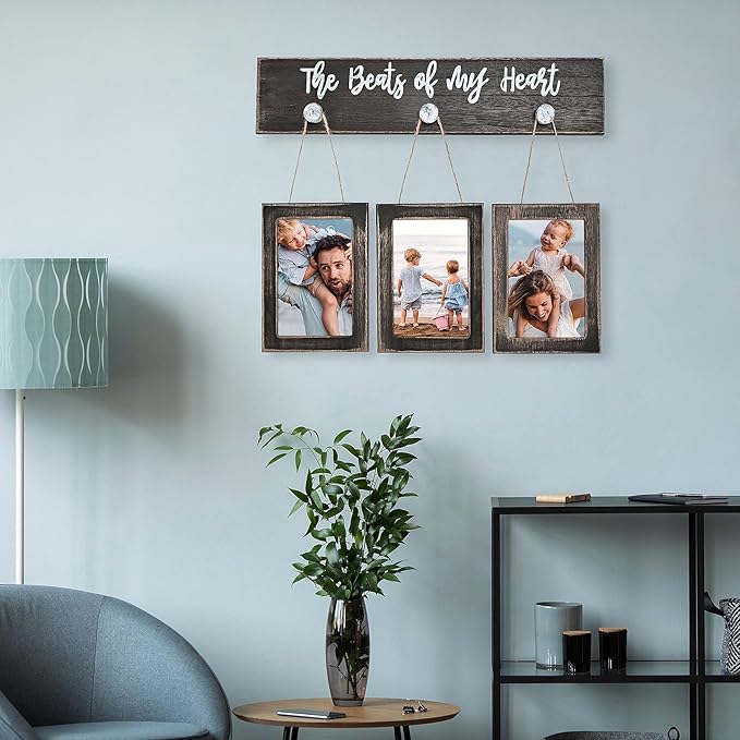 4X6 Picture Frames Collage for Wall Farmhouse Rustic Black Photo Frame with HD plexiglass Hanging Black Picture Frame Wall Decor for Living Room, Set of 3