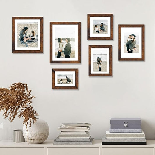 iRahmen 7x10 Picture Frame - High Definition Real Glass Wooden Photo Frames for Tabletop Display and Wall Mounting (Dark Brown, Set of 2)