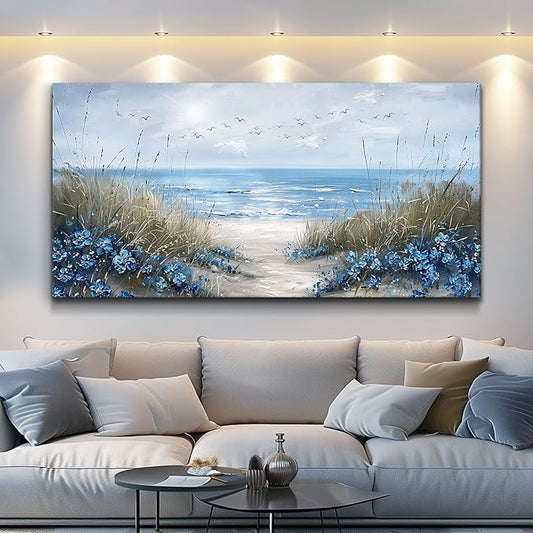KELIYUAN Large Wall Decor For Living Room Canvas Wall Art For Office Bedroom Aesthetic Blue Ocean Sea Wave Wall Painting Artwork Pictures Modern Beach Posters Ready To Hang Home Decoration 30"x60"