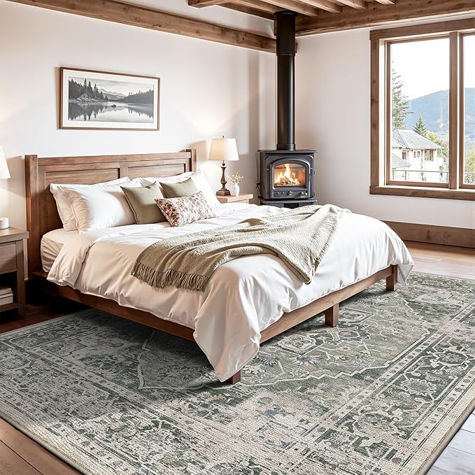 LUMI 8x10 Washable Area Rug for Living Room, Ultra Soft Stain Resistant Carpet with Non Slip Rubber Backing, Non-Shedding Low Pile Rugs for Bedroom, Dining Room, Indoor, Office