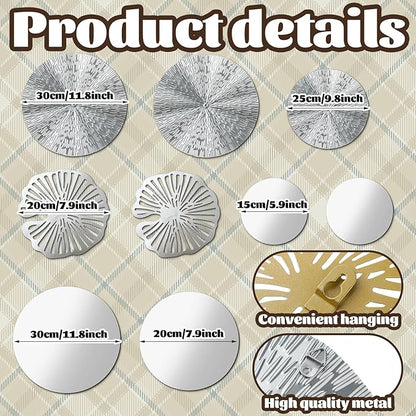 Hicarer 9 Pcs Circle Mirrors Metal Home Decor Wall Decorative Modern Round Accent Wall Art Sculpture Hanging Decorations for Living Room Office Bedroom Kitchen(Silver)