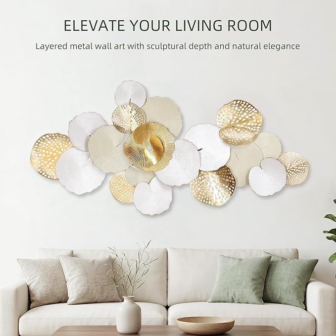 Axioglo Large Metal Wall Art Decor, 3D Abstract Lotus Leaf Design, Handcrafted Metal Wall Sculpture for Living Room, Bedroom & Entryway（51"）