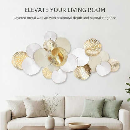 Axioglo Large Metal Wall Art Decor, 3D Abstract Lotus Leaf Design, Handcrafted Metal Wall Sculpture for Living Room, Bedroom & Entryway（51"）