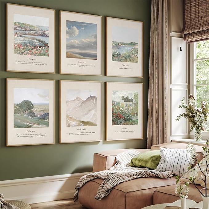 Christian Scripture Wall Art Set of 6 Bible Verse Canvas Wall Decor Psalm 23 Wall Art Religious Pictures Vintage Prints Christian Artwork Bible Verse Poster for Living Room Bedroom 8x10 Inch Unframed