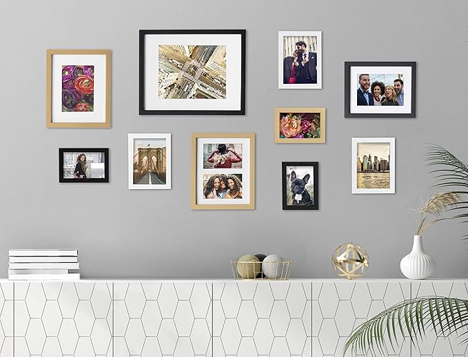 Kate and Laurel Gallery Modern Glam Frame Set, Set of 10, Black, White, and Gold
