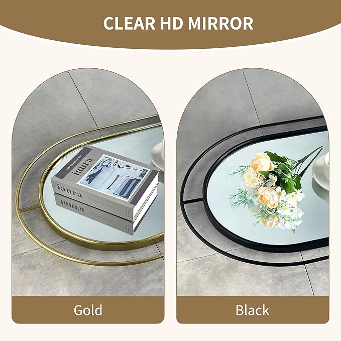 BAODANFU Wall Mirror with Foldable Wood Shelf, Black Bathroom Mirror with 4 Metal Hooks, 20x30 inches Arch Makeup Vanity Mirrors Decorative for Entryway, Bedroom, Dressing Room