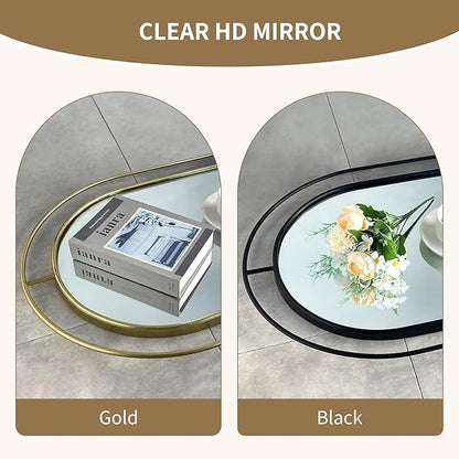 BAODANFU Wall Mirror with Foldable Wood Shelf, Black Bathroom Mirror with 4 Metal Hooks, 20x30 inches Arch Makeup Vanity Mirrors Decorative for Entryway, Bedroom, Dressing Room