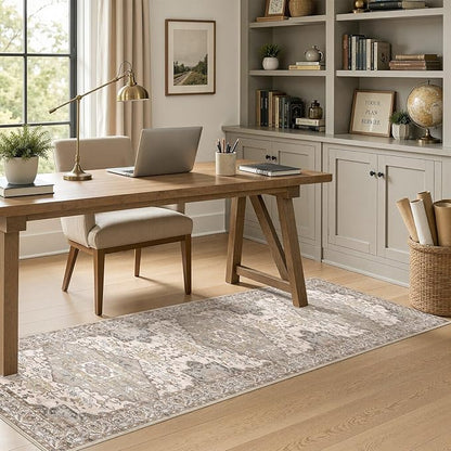 Washable 2x6 Runner Rugs: Non Slip Vintage Brown Area Rugs for Living Room, Large Soft Stain Resistant Indoor Floor Carpets for Bedroom Dining Room Nursery Home Office Kid & Pet Friendly