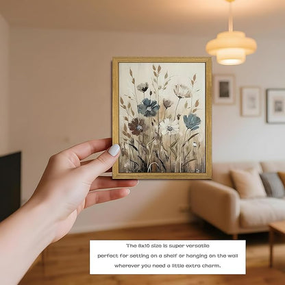 Yaneiro Wood Framed Vintage Wildflower Wall Art, Boho Canvas Wall Decor Paintings, Sage Flower Bathroom Decor, Countryside Farmhouse Landscape Posters Print for Bedroom Hallway Living Room 8x10 Inch