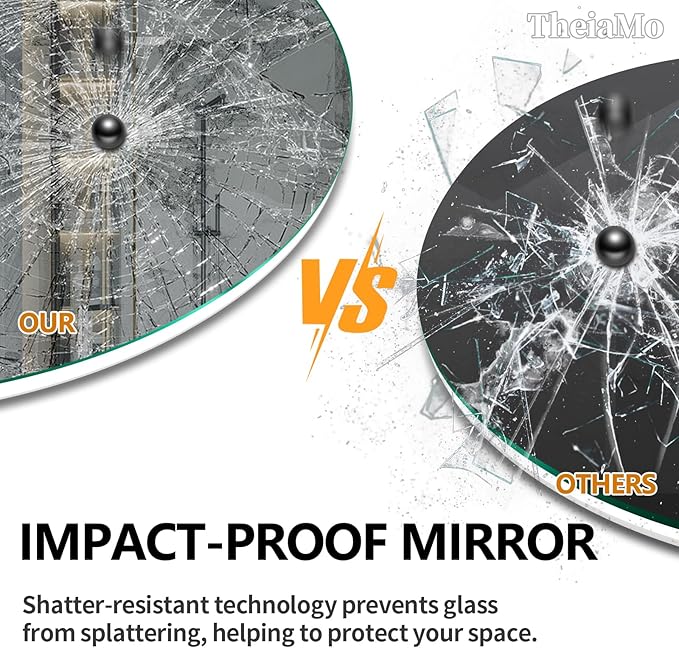 Round LED Mirror for Bathroom, 24" Circle Frameless Backlit Mirror with Lights, Wall Mounted Vanity Mirror, 3 Colors, Dimmable, Anti-Fog, IP65 Waterproof, Memory Function, UL Listed