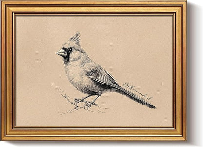 Bzstyleart Vintage Wall Art Decor, Framed Bird Wall Decor Painting for Living Room, Sketch Yili State Bird Animal Canvas Prints Home Decor Aesthetic for Bedroom Bathroom, 12L x 16W