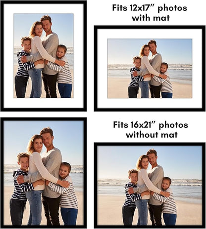 Americanflat 16x21 Picture Frame with Polished Plexiglass - Set of 5 - Use as 12x17 Frame with Mat or Display 16x21 Photo Without Mat - Galleria Collection - Picture Frames for Wall Display - Black