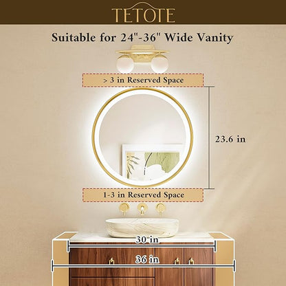 TETOTE Round Led Lighted Bathroom Mirror Matte Black Frame 24 Inch Front and Backlit Circle Round Light up Vanity Mirror with Lights, 3 Color Illuminated Dimmable Anti Fog Wall Mount, IP54 CRI 90+