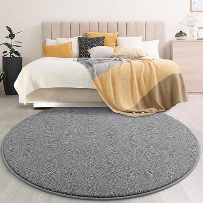 Gifeas Ultra Soft Round Area Rugs for Living Room Bedroom, 4x4 Feet Grey Thickened Memory Foam Modern Indoor Circle Carpets, Non-Slip Comfy Circular Rug for Boys Girls Nursery Room Home Decor
