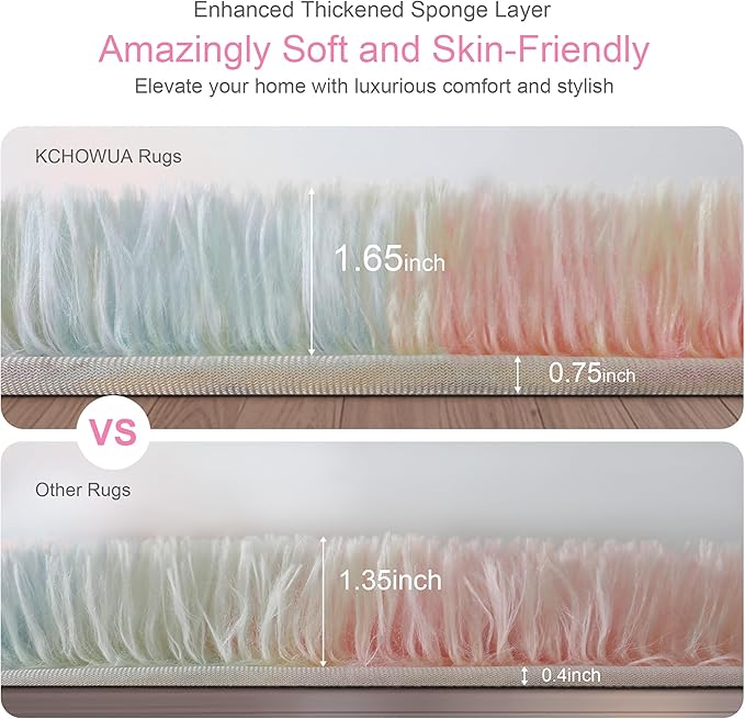 KICHOWUA Thick Area Rug 5x8 Unicorn Fluffy Shag for Girls Bedroom, Rainbow Soft Fuzzy Furry Shaggy Pastel Rug for Living Room,Thickened Washable Non Slip Princess Kids Nursery Boys Dorm Room Carpets