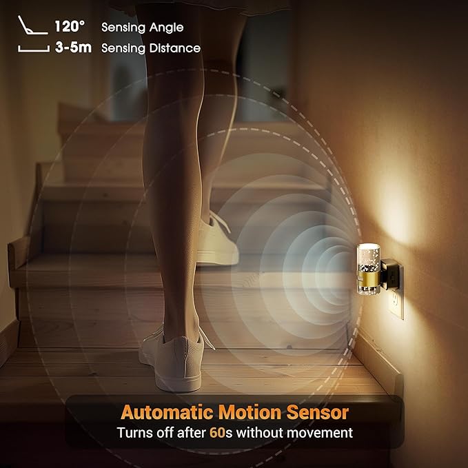 JandCase Motion Sensor Night Light, Night Lights Plug into Wall,3000K Soft White 0-100 LM Dimmable LED Night Light, Motion Activated Nightlight for Bathroom Hallway Decor