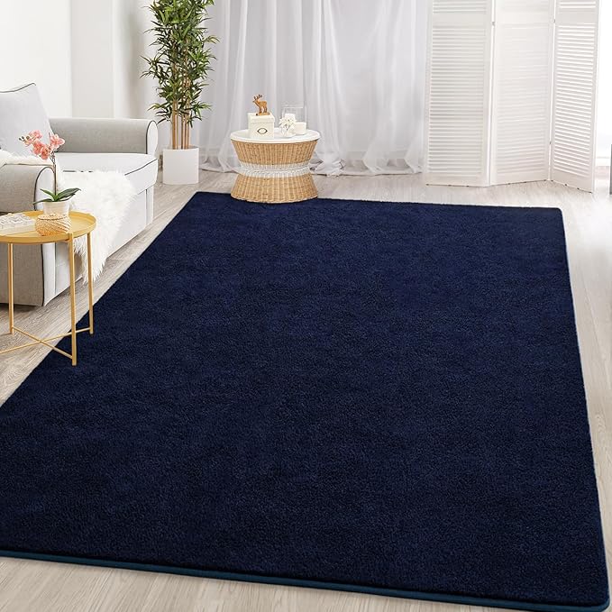 Gifeas Large Ultra Soft Modern Area Rugs for Living Room Bedroom, 6x9 Feet Navy Blue Thickened Memory Foam Indoor Solid Minimalist Carpets, Non-Slip Comfy Rug for Boys Girls Nursery Room Home Decor
