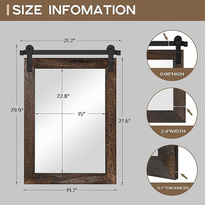 COGOOD Farmhouse Barn Door Mirror - 21" x 30" Rustic Wood Framed Wall Mirror for Bathroom, Living Room, Entryway Wall Decor (Black Brown)