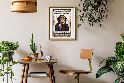 Monkey Decor Start with Funny Poster Sarcastic Metal Vintage Aluminum Sign Retro Wall Decor Plaque for Club Living Room Garage Porch Farmhouse 8x12 in