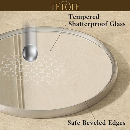 TETOTE Round Mirror 24 inch Brushed Nickel Mirror for Bathroom