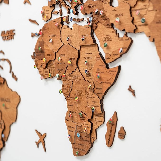 Enjoy The Wood 3D Wooden World Map Wall Art - Large Travel Map with Pins for Art Decor - Decorative Map of the World for Home, Office - Travel Wall Art Housewarming Gift Idea (Oak, M, Unframed)