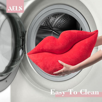 AELS 3D Lips Throw Pillows Smooth Soft Velvet Decorative Throw Pillows Love Pillows Cute Pillow 20 X 11 inches for Couch Sofa Bed Living Room Bedroom, Red
