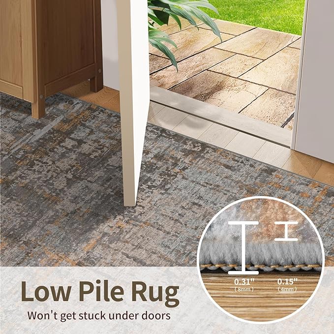 Rugxara 3x5 Washable Entryway Rug, Non Slip Boho Runner Rugs for Hallway, Entrance, Kitchen, Bathroom, Laundry Room, Soft Entryway Carpet, Throw Low Pile Retro Imitation Wool Carpet, Taupe