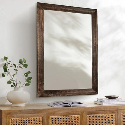CULER Rustic Wood Wall Mirror for Bathroom,Rectangle 24 x 36 inch Hanging vatiny Mirrors with Wooden Frame for Living Room,Bedroom,Entryway (24x36 inch, Vintage Light Brown)