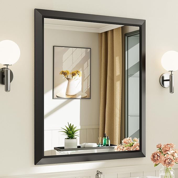 Briivue 36x30 Inch Black Bathroom Mirror for Wall, Thick Metal Framed Rectangle Mirrors for Over Sink, Bedroom, Living Room, Entryway, Anti-Rust, HD Tempered Glass