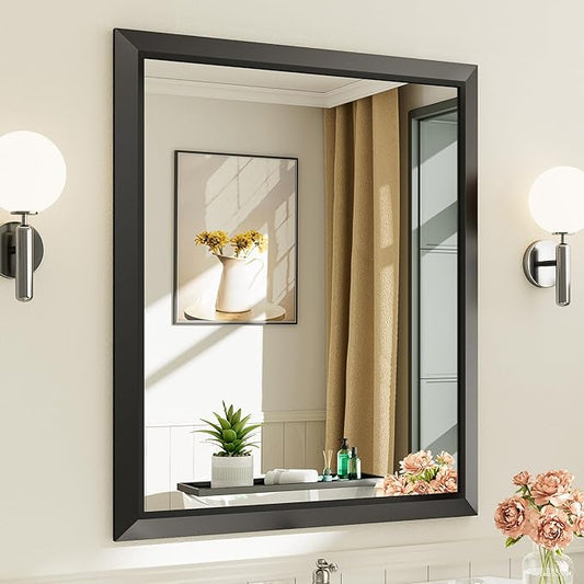 Briivue 36x30 Inch Black Bathroom Mirror for Wall, Thick Metal Framed Rectangle Mirrors for Over Sink, Bedroom, Living Room, Entryway, Anti-Rust, HD Tempered Glass