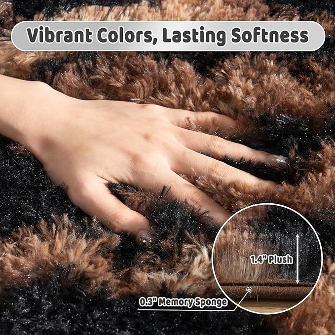 Shag Rugs for Living Room 5x7, Ultra Soft Tie-Dyed Brown Leopard Big Fuzzy Rugs for Bedroom, 5 x 7 Fluffy Shaggy Plush Cheetah Carpet Kids Room Dorm Upgrade Non-Slip