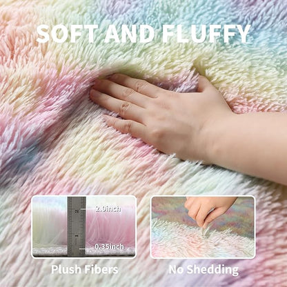 6x9 Rainbow Shaggy Kids Unicorn Rug for Girls Bedroom, Fluffy Fuzzy Soft Plush Pastel Large Area Rugs for Living Room,Washable Non Slip Nursery Boys Dorm Room Carpets