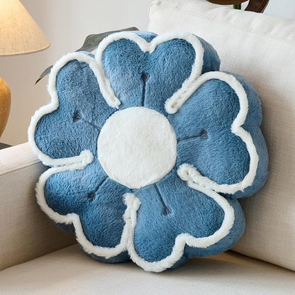 Flower Shaped Decorative Throw Pillow Cushion for Bed Couch, Cute Flower Plush Throw Pillows Home Decor Floor Pillow Seating Cushions (Grey Blue, 13.7 Inches)