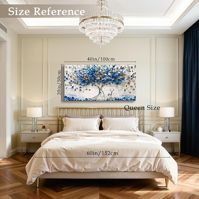 imjiayu Tree of Life Wall Art, Large Canvas Wall Art, Abstract Art Wall Decor, Blue and White Tree Prints, Modern Feng Shui Decor Pictures for Living Room Bedroom Office Home Decorations 20"x40"