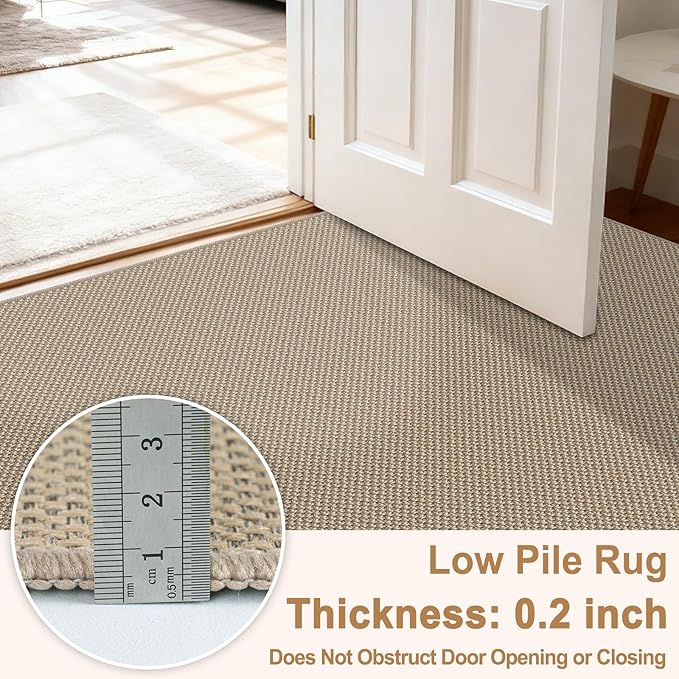 Easy Jute Rugs for Entryway, 3' x 5' Indoor Outdoor Rug, Farmhouse Washable Ultra-Thin Non-Slip Area Rug for Foyer, Backdoor, Living Room, Kitchen, Bedroom, Balcony