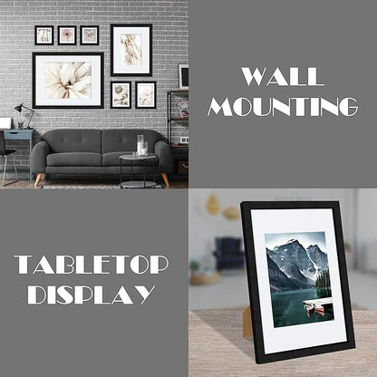 Hongkee 9x12 Black Picture Frames set of 3, Made of Wooden and Glass Photo frame - Displays Picture 6x8 with Mat or 9 x 12 without Mat, Desktop & Wall Collage Frame set