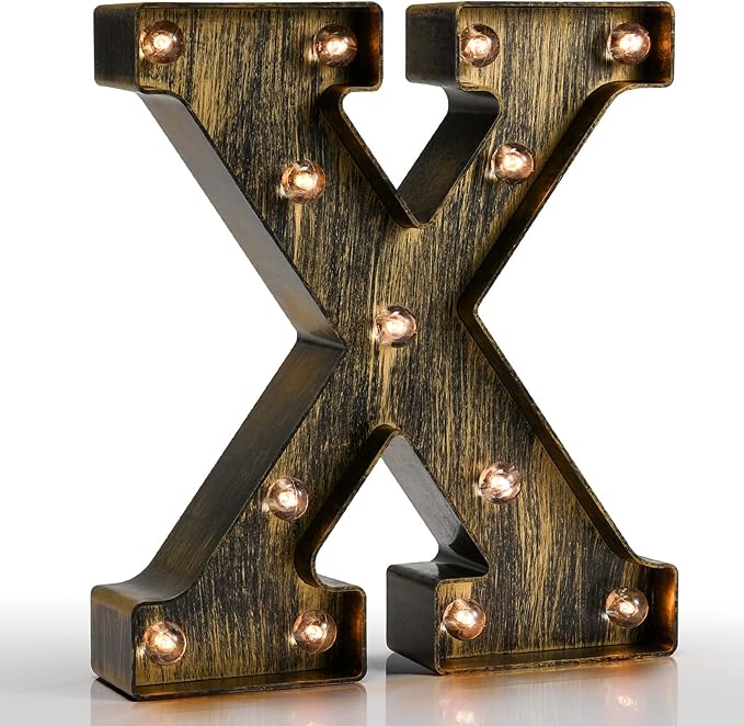 Pooqla Vintage Light Up Marquee Letters with Lights – Illuminated Industrial Style Lighted Alphabet Letter Signs - Coffee Bar Apartment Bedroom Wall Home Initials Decor A-Z