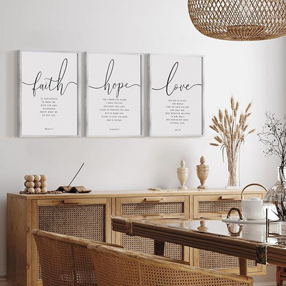 Houmury Set of 3 Framed Farmhouse Bible Verses Wall Decor Sign 11”x14” Christian Faith Scripture Wall Art for Home Living Room Bedroom Wall Decor (11"x14" Grey)