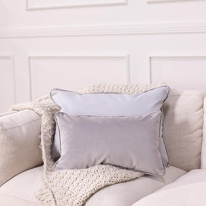 FDP 12" x 20" Velvet and Vinyl Rectangle Lumbar Pillow Set with Piping Decorative Throw Pillow for Home Décor in Living Room, Bedroom or Lounge (2-Pack) - Sterling, 15163-344