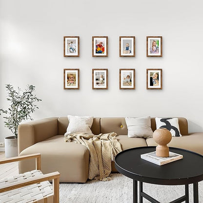 Picrit 5x7 Picture Frame Set of 12, Display 4x6 with Mat or 5x7 without Mat, Photo Frames for Wall Mounting or Table Top Display, Brown