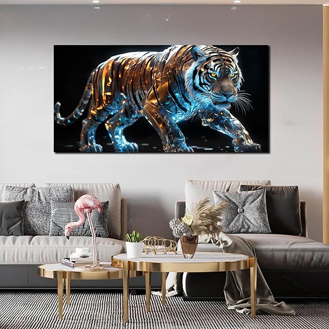 Ouzzlie Large Tiger Wall Art for Living Room Animal Canvas Picture Black Wall Decor Art for Bedroom Big Print Home Office 24" x 48"